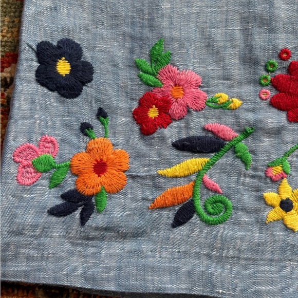 Talbots | Blue A-Line Skirt with Colorful Floral Embroidery | Size 14 - Picture 4 of 10